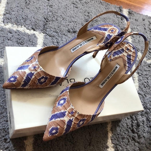 💗NWB Manolo Blahnik 70mm slingback Snake print 38 - Picture 3 of 6